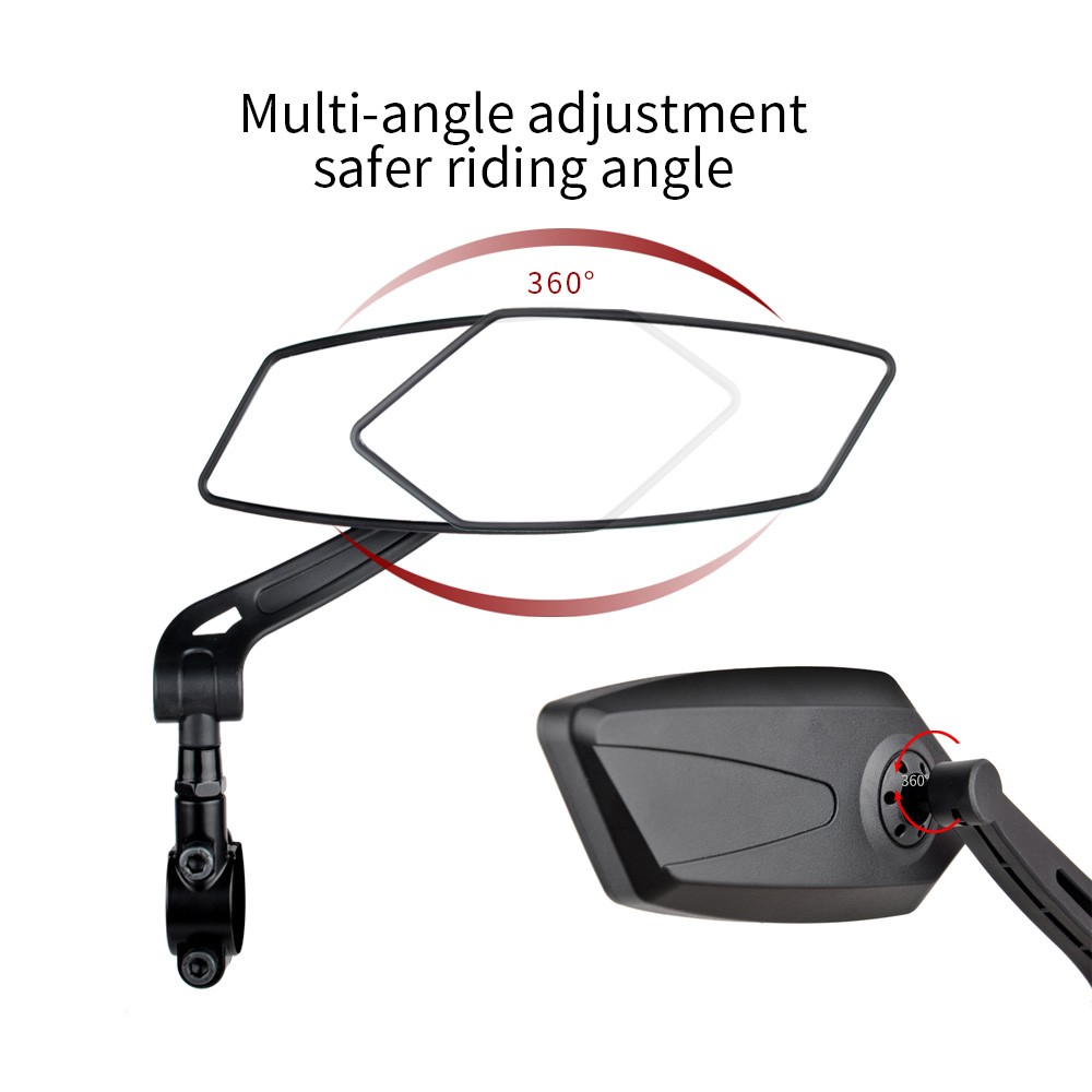 HD Blast-Resistant Handlebar One Pair Bike Mirrors 360 Degree Turning ABS Materials Aluminum Black ED Black Clamp