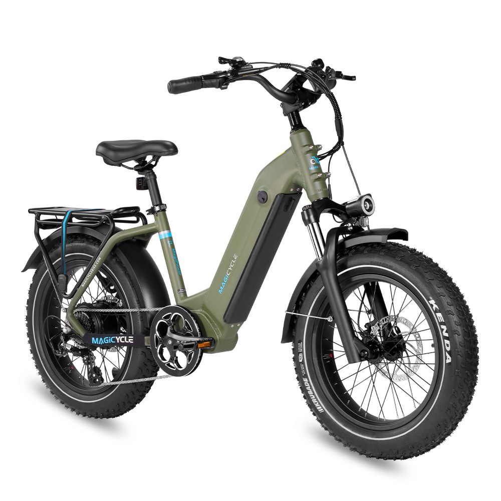 Limited Combo Sale - Magicycle Ocelot Pro Long Range Step-Thru Fat Tire Electric Bike Army Green With Second 52V 20Ah Battery