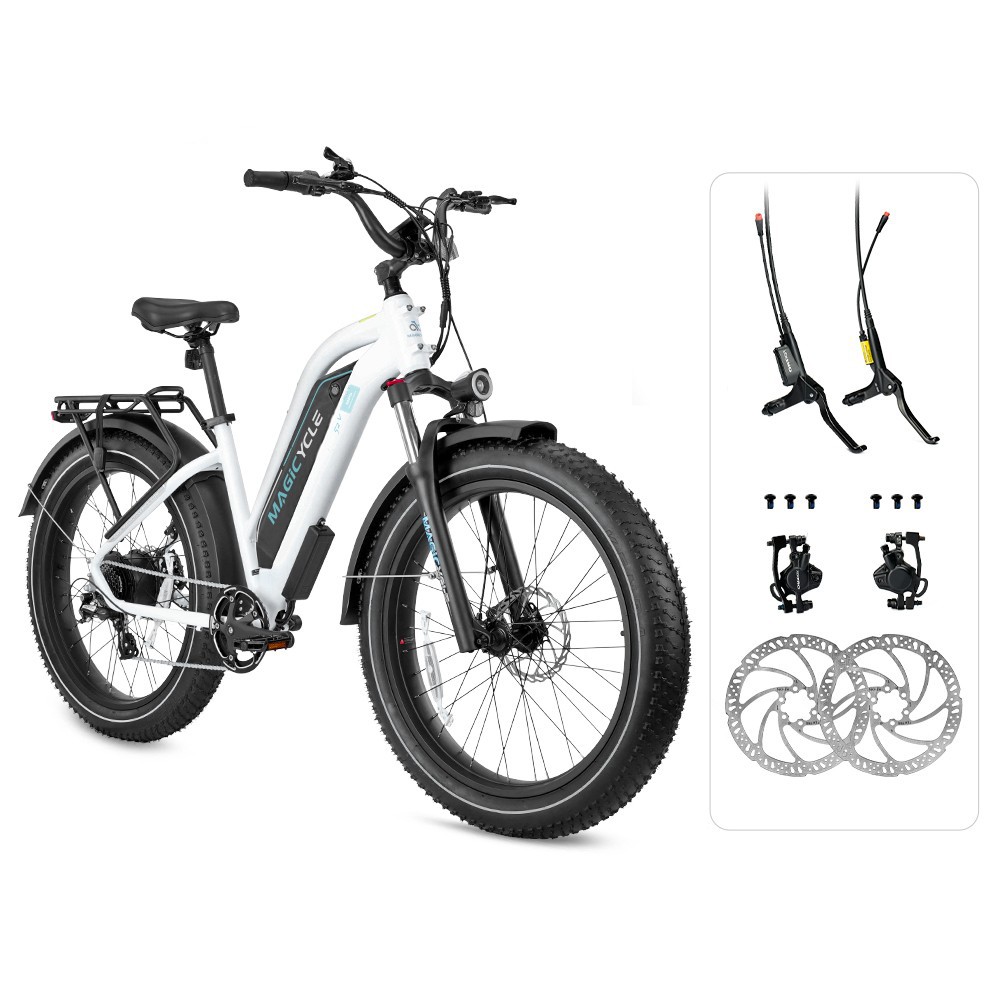 Limited Combo Sale - MAGICYCLE MID STEP-THRU E-Bike - Pearl White with Tektro HD-E350 Hydraulic Disc Brakes (Not Installed Yet)