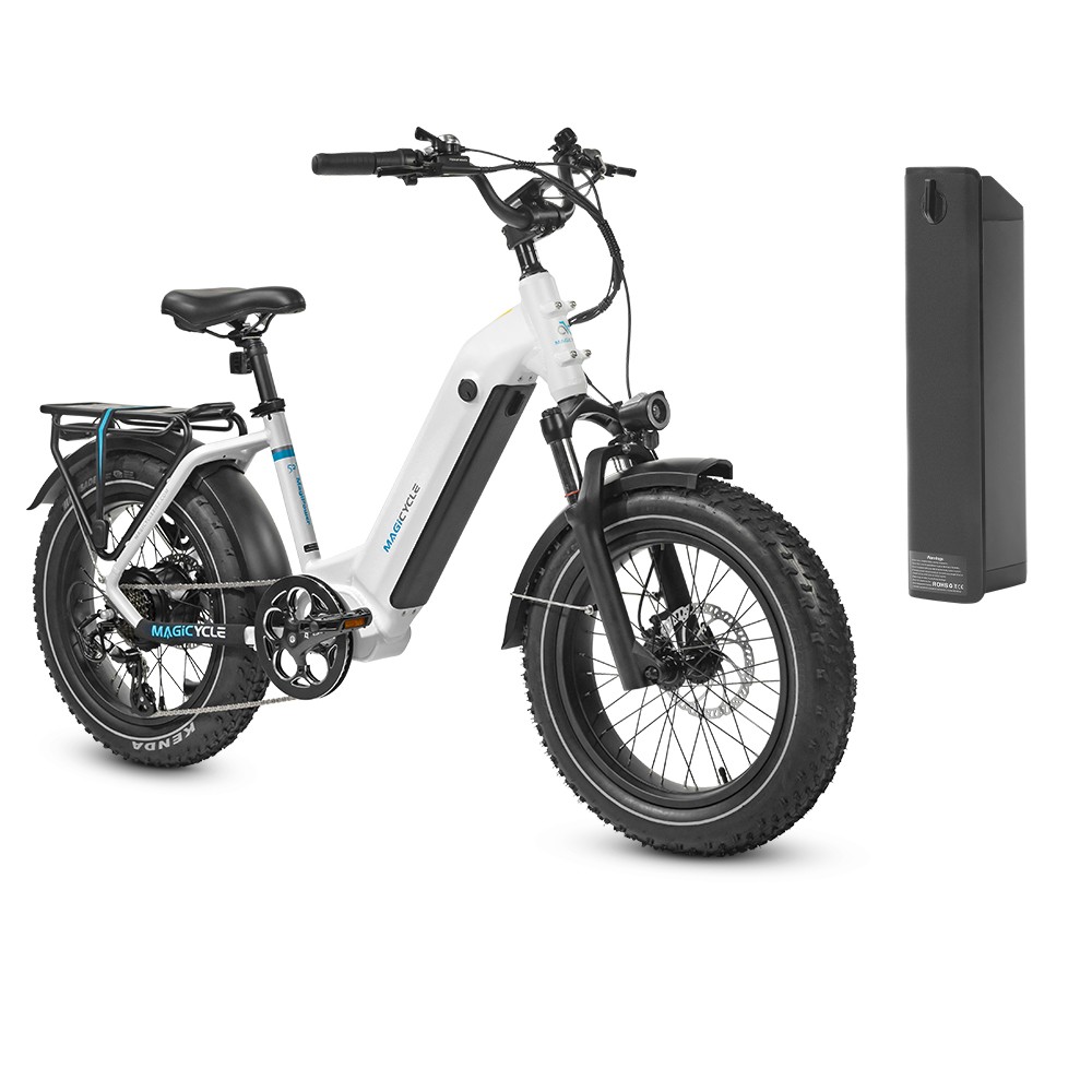 Limited Combo Sale - Magicycle Ocelot Pro Long Range Step-Thru Fat Tire Electric Bike Pearl White With Second 52V 20Ah Battery