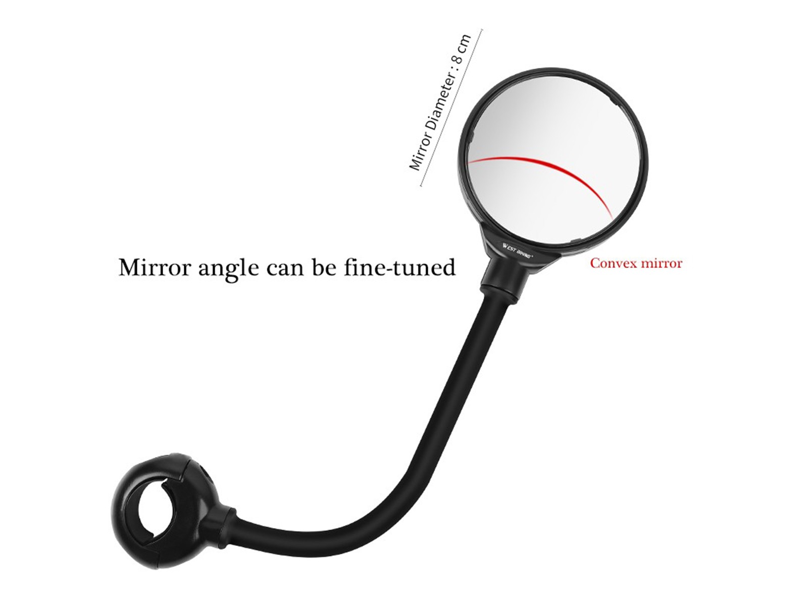 Adjustable Long Arm Round HD Glass Convex Rearview Mirror